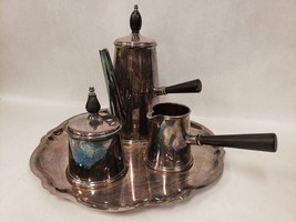 Vintage Silver Plated Shreve Crump &amp; Low Co 4 Piece Tea Coffee Set Wood Handles - £156.90 GBP