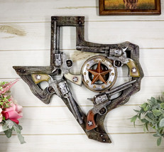 Rustic Western Lone Star Texas Map 4 Cowboy Revolver Guns With Ropes Wal... - $44.99