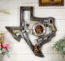 Rustic Western Lone Star Texas Map 4 Cowboy Revolver Guns With Ropes Wal... - £33.64 GBP