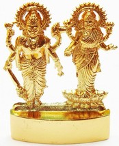Lord Vishnu Laxmi Lakshmi Narayana Antique Gold Plated Metal Idol - £11.27 GBP