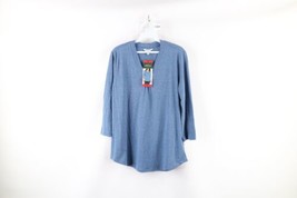 New Orvis Womens Medium Linen Blend Knit 3/4 Sleeve V-Neck Shirt Heather Blue - £31.10 GBP