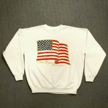 VTG God Bless America Crewneck Sweatshirt Mens Size Large White USA Flag 90s - £14.37 GBP