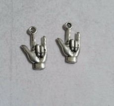 10 Hand Charms Pendants Sign Language Charms I Love You Charms Antiqued ... - £2.37 GBP