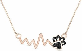 0.05CT Natural Diamond Paw Print Heartbeat Pendant Necklace 14k Rose Gold Plated - $121.54