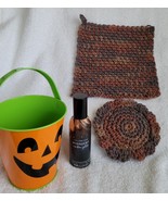 Halloween Dishcloth &amp; Sunflower Scrubby Gift Set w Midnight Amber Glo Ro... - $15.00