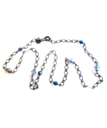 NEW Lacy Filagree Necklace w/ Clear &amp; Blue Crystal Beads on Black Metal ... - $14.84