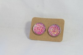 Faux Druzy Stud Earrings 12mm (New) Sparkling Pink &amp; Purple - £4.46 GBP