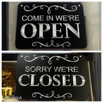 Engraved Double Sided Open Closed Diamond Etched Black Metal Business Sign 10x7 - $561.79 MXN