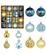 44 Piece Christmas Ornament Set, Christmas Ball, Blue and Gold, Christma... - $29.77