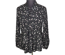 Lane Bryant Black Floral Balloon Sleeve Flowy Lace Up Blouse Plus Size 16 - $24.99