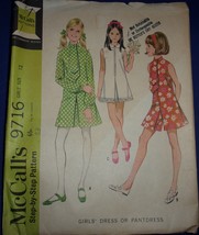 McCalls Girls’ Dress Or Pantdress Size 12 #9716 - £4.68 GBP