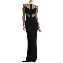 NEW ABS Allen Schwartz Black Illusion Bodice Long Sleeve Column Gown Size M/6 - £92.90 GBP