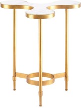 Side Table BUNGALOW 5 Clover White Top Gold Leaf Marble Iron - £613.29 GBP