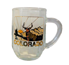 Colorado Elk Mug Souvenir Clear Glass 24 kt Trimmed USA Ribbed Stein Mou... - $13.57