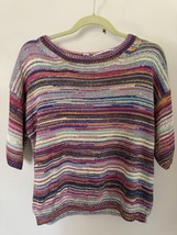 Magaschoni Pullover Sweater Womens Large Multicolor Knit Striped Casual ... - £14.87 GBP