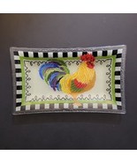 Peggy Karr Rooster Tray Plate Glass Art Signed 9.5&quot; x 5.5&quot; VERY GOOD CON... - $24.99