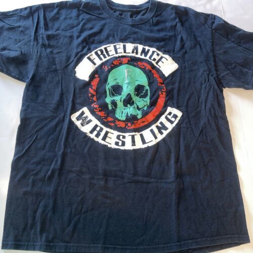 Freelance Wrestling Shirt  Men Sz XL Graphic T Shirt Black Skull Outlaw Item image 2