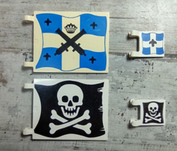 Lot 4 Vtg LEGO Pirate Flags 2x2 6x4 Jolly Roger Skull Crossbones Imperial Canons - £30.22 GBP