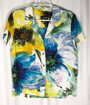 Jams World Womens M Shirt Top Watercolor Floral Rayon Tropical Belle Fleur - £29.20 GBP