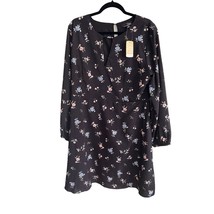 Suzanne Betro Black Floral Polyester Popover V-Neck Long Sleeve Dress 1X... - $422.16 MXN