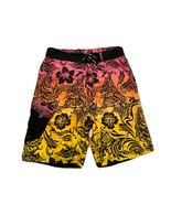 Maui &amp; Sons Boardshorts Pink Yellow Sunset Ombre Black Flowers Mens 30 - $14.52