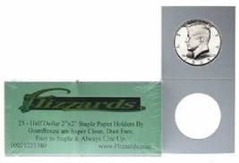 25 Cardboard/Mylar 2x2 Coin Holder Flips for Half Dollar 30.6mm, by Guar... - £5.38 GBP