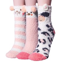 3 Pairs Womens Fuzzy Socks Cozy Winter Warm Fluffy Soft Cute Animal Fuzzy Home S - £14.89 GBP