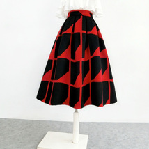 Winter Red Black Midi Party Skirt Women Plus Size Woolen Pleated Skirt image 7