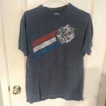 Star Wars T-Shirt Millennium Falcon Starship Men&#39;s Large Graphic Tee Blue - $14.85