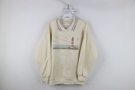 Vtg 90s Streetwear Womens Large Distressed Lighthouse Collared Sweatshir... - $29.65