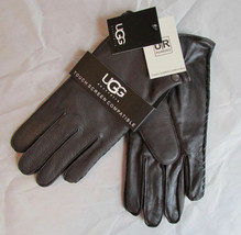 UGG Gloves Tech Smart Leather Lambswool Darin Side Whip Stitch Brown Medium - £98.55 GBP