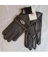 UGG Gloves Tech Smart Leather Lambswool Darin Side Whip Stitch Brown Medium - $168.50 CAD
