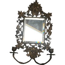 Antique Neptune West Wind God Face Metal Brass Mirrored Candle Sconce 2 Light N1 - £146.28 GBP