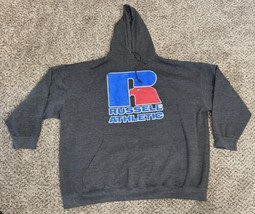 Vintage Russell Athletic Hoodie Mens 5XL Gray BIG LOGO Y2K Oversize Jack... - $34.64