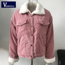 Vangull Khaki Corduroy Jacket Women Thick Velvet Coat Female Winter Warm Long Sl - £163.53 GBP