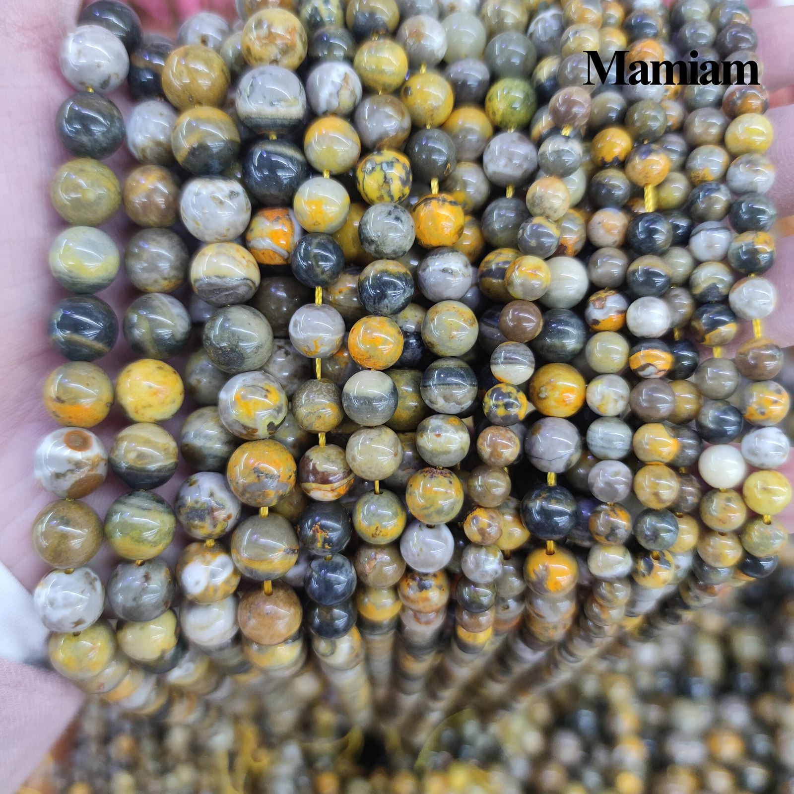Primary image for Natural Rare Honey Bee Jasper Beads Smooth Loose Round Stone Diy Bracelet Neckla