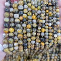 Natural Rare Honey Bee Jasper Beads Smooth Loose Round Stone Diy Bracelet Neckla - £55.38 GBP