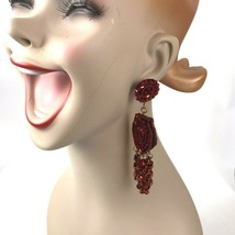 VTG Earrings Red Statement Sequin Seed Beads Dangle Waterfall Long NOS - £13.23 GBP