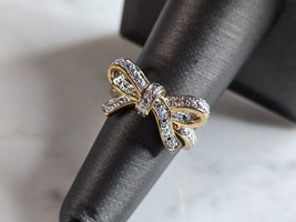 Womens Vintage Estate Sterling Silver Gold Tone Bow Ring 4.4g E7790 - £27.33 GBP