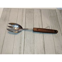 Stainless Steel Slotted Spoon Fork Spork 10 1/2&quot; Wood Handle Salad Drains - $9.97