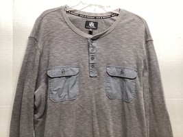 Rock &amp; Republic Henley Thermal Long Sleeve Shirt Gray XXLarge Waffle Kni... - $12.63