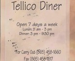 Tellico Diner Menu Englewood Tennessee, 1990&#39;s - $17.82