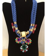 Costume Fashion JewelrySTATEMENT PIECE BLUE FABRIC CHAIN MULTICOLORED PI... - $14.85