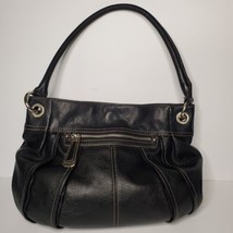 Tignnello Leather Handbag Black Shoulderbag Front Stitching 15x11 inches Satin - £24.08 GBP