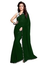 Women Soft Georgette Designer Mirror Border Saree with Blouse Piece Dark Green - £17.37 GBP