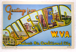 Greetings From Bluefield West Virginia Large Letter Postcard Linen Curt Teich - £8.72 GBP