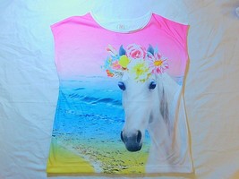 365 Kids Girls Sleeveless Dolman Tee Shirt Size 7 Horse With Crown Of Flowers - £9.27 GBP
