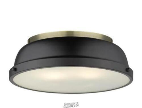 Duncan 2-Light Aged Brass Flush Mount with Matte Black Shade - $85.49