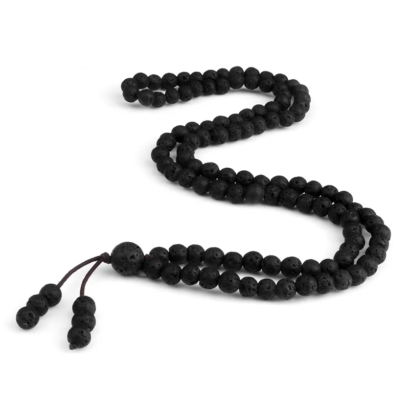 6mm Black Natural Lava Stone Bracelet Meditation Prayer Yoga 108 Mala Beads Neck - £16.44 GBP