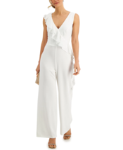 Connected Embroidered-Ruffle Jumpsuit Ivory Size 8 $79 - £26.06 GBP
